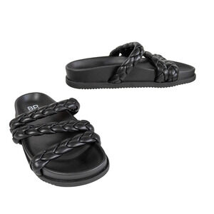 BP Keaton Flat Slide Sandal Braided Straps Faux Leather Women's 4.5